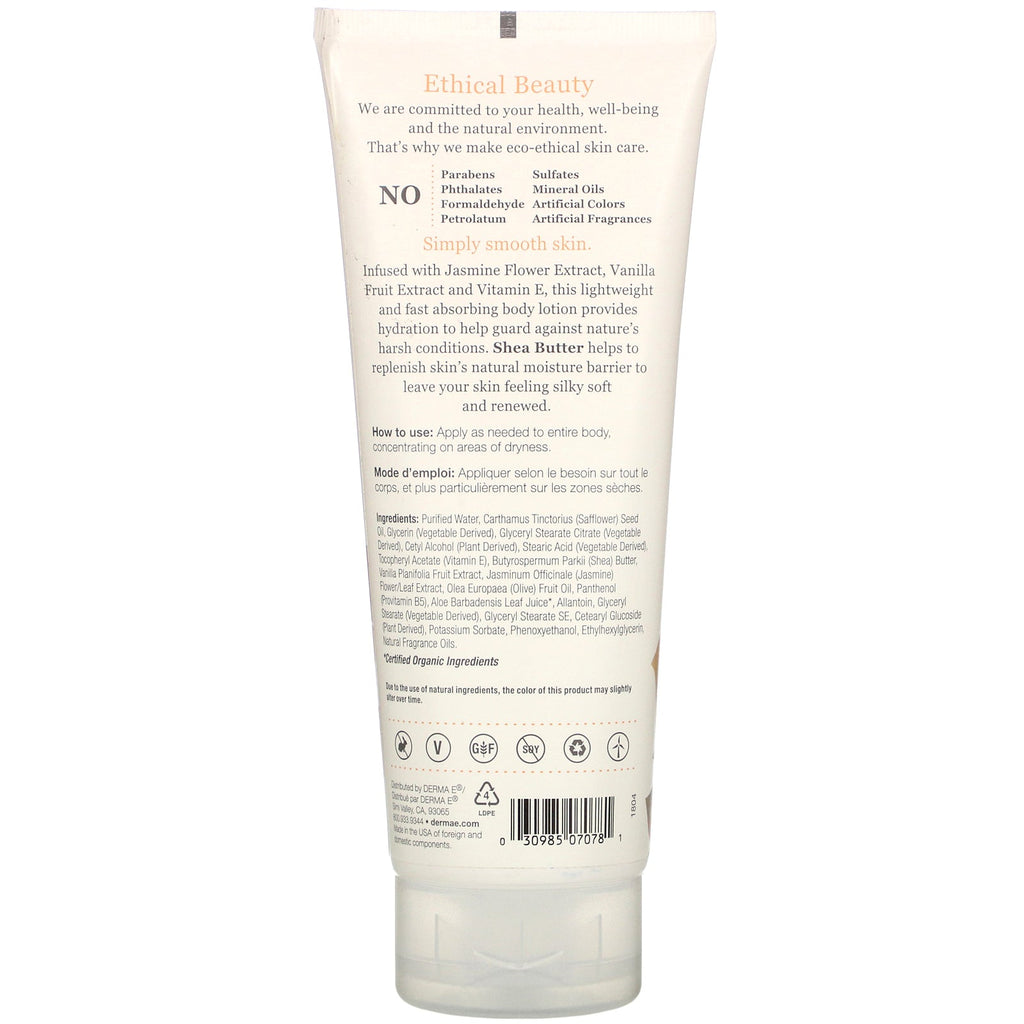 Derma E, Hydrating Shea Body Lotion, Jasmin &amp; Vanilje, 8 oz (227 g)