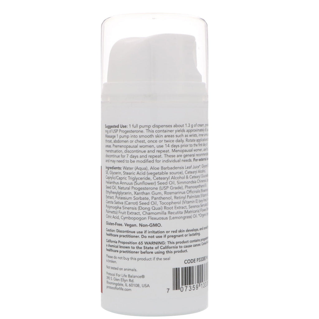 Protocol for Life Balance, Natural Progesterone, Liposomal Skin Cream, Unscented, 3 oz (85 g)