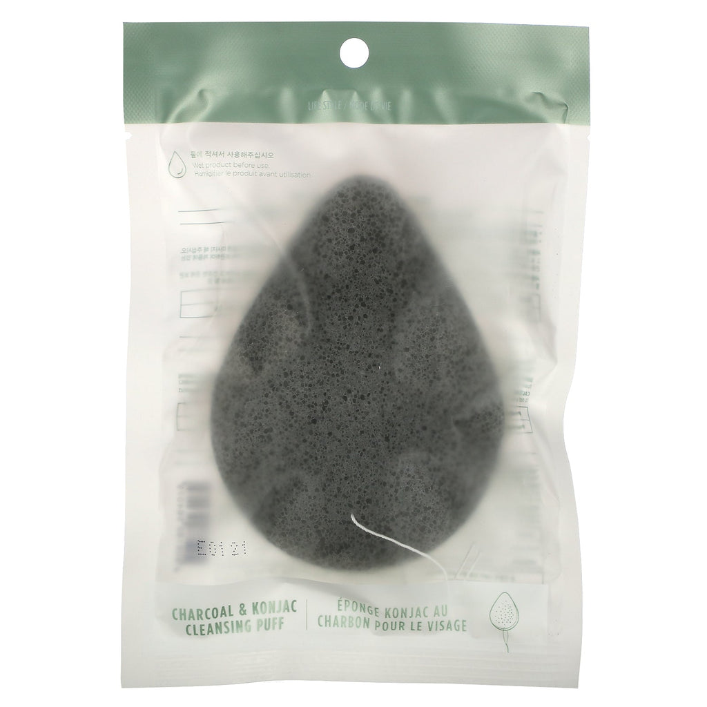 The Face Shop, Charcoal &amp; Konjac Cleansing Puff, 1 Puff
