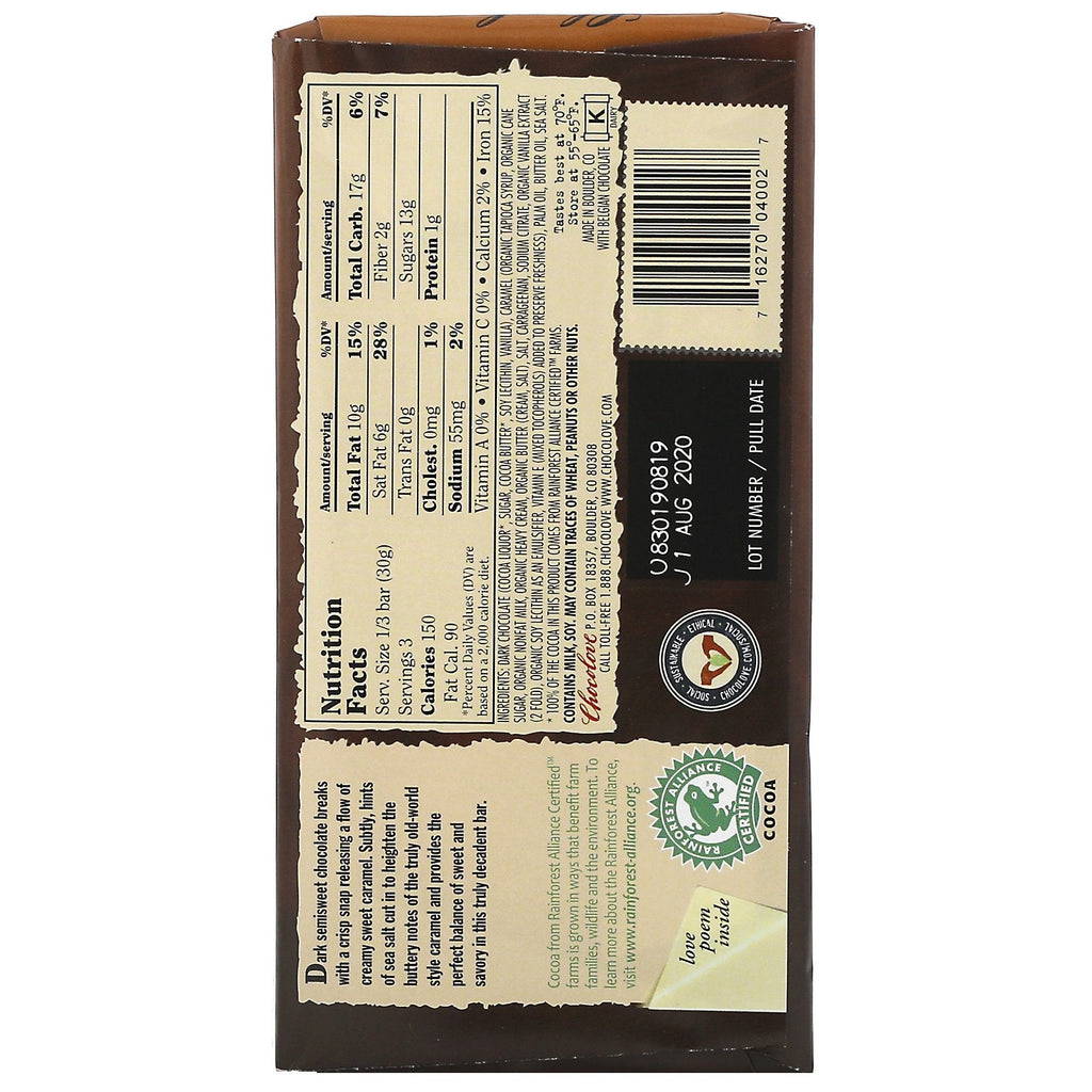 Chokolove, chokoladefyldt saltkaramel i mørk chokolade, 55 % kakao, 90 g (3,2 oz)