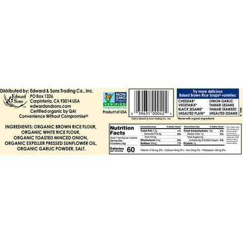 Edward & Sons, , Bagte fuldkorns brune rissnaps, ristet løg, 3,5 oz (100 g)