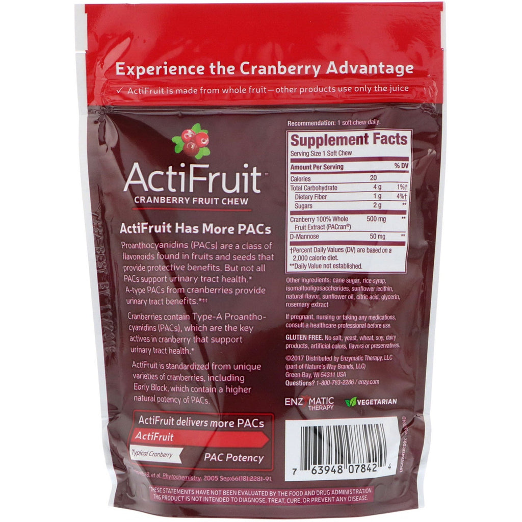 Nature's Way, ActiFruit, Tranebærfrugttygge, 20 bløde tyggestykker