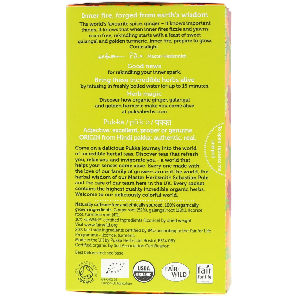 Pukka Herbs, Three Ginger Herbal Tea, Caffeine Free, 20 Tea Sachets, 1.27 oz (36 g)