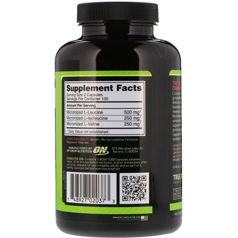 Optimum Nutrition, BCAA 1000 Caps, Mega-Size, 1 g, 200 Capsules