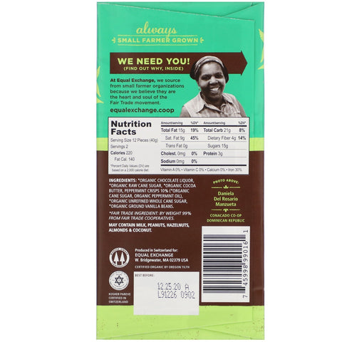 Equal Exchange, mørk chokolade, Mint Crunch, 2,8 oz (80 g)
