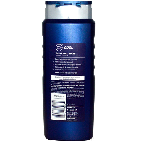 Nivea, Men 3-in-1 Body Wash, Cool, 16.9 fl oz (500 ml)