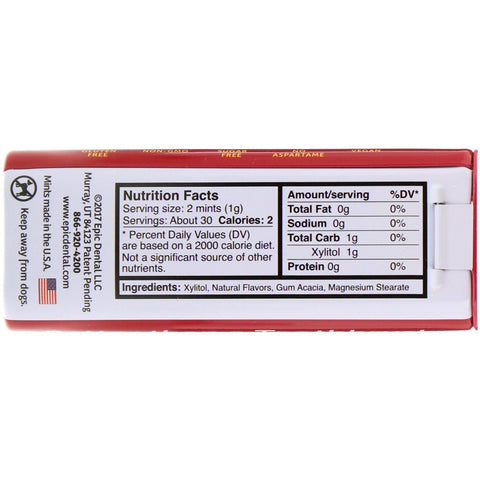 Epic Dental, Xylitol Mints, Kanel, Sukkerfri, 60 stk.