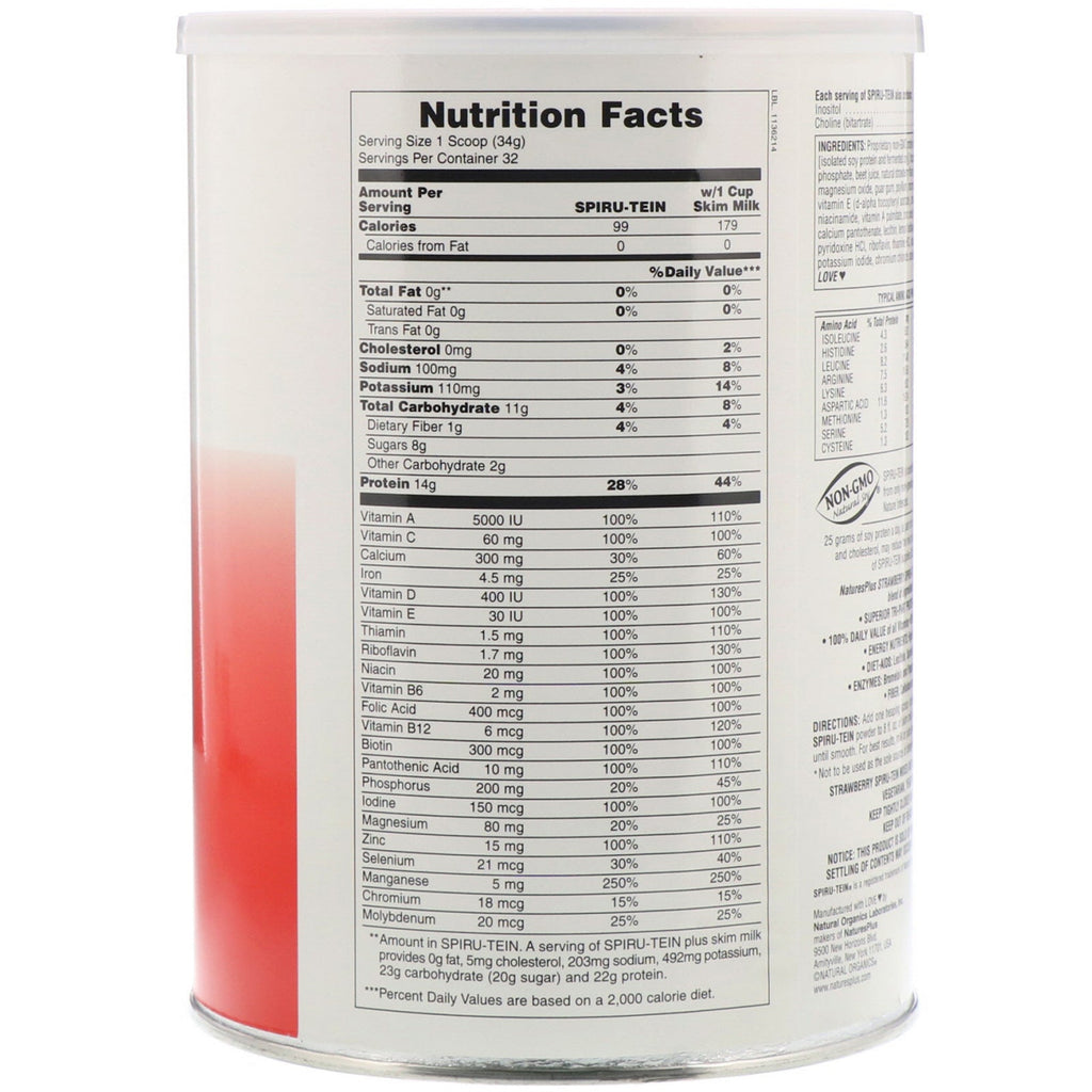 Nature's Plus, Spiru-Tein, High Protein Energy Meal, Strawberry, 2,4 lbs (1088 g)