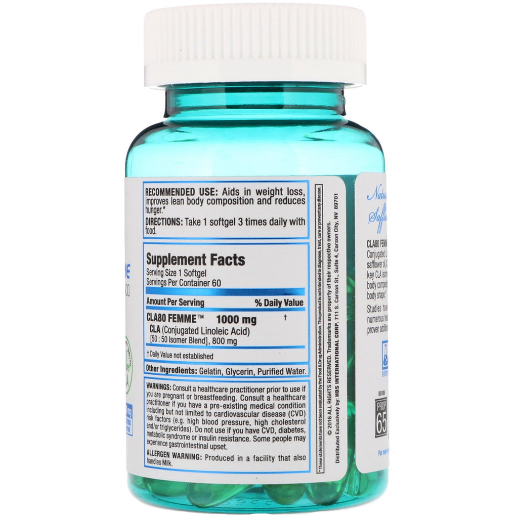 FEMME, CLA80 Femme, Premium Grade CLA, 1.000 mg, 60 softgels