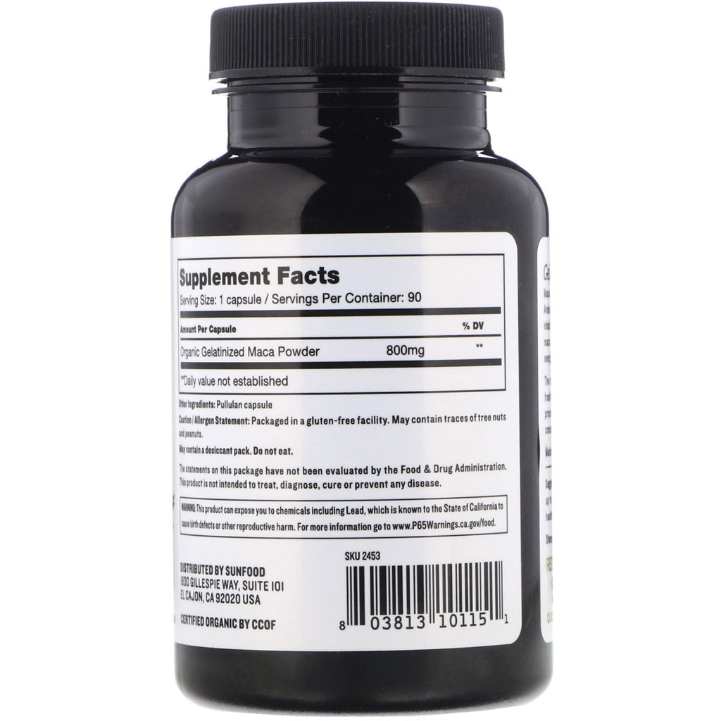 Solmad, gelatinerede Maca-kapsler, 800 mg, 90 kapsler