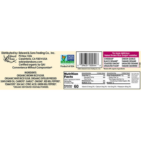 Edward & Sons, bagte fuldkorns brune rissnaps, grøntsager, 3,5 oz (100 g)