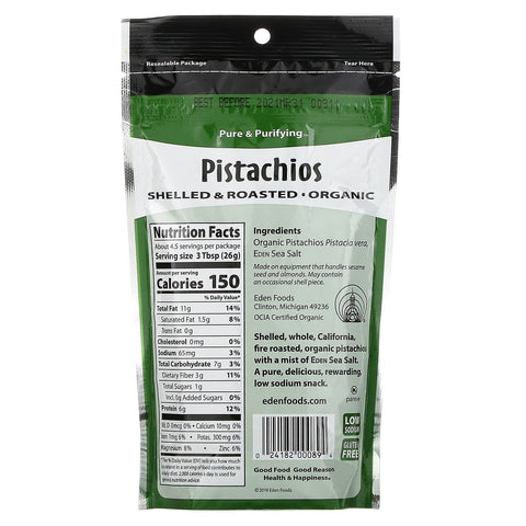 Eden Foods, , pistacienødder, afskallede og tørristede, let havsaltede, 4 oz (113 g)