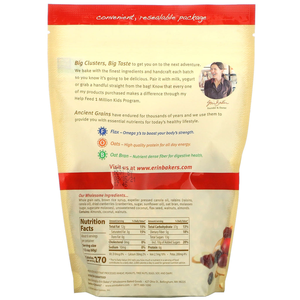 Erin Baker's, Homestyle Granola med gamle korn, frugt og nødder, 12 oz (340 g)