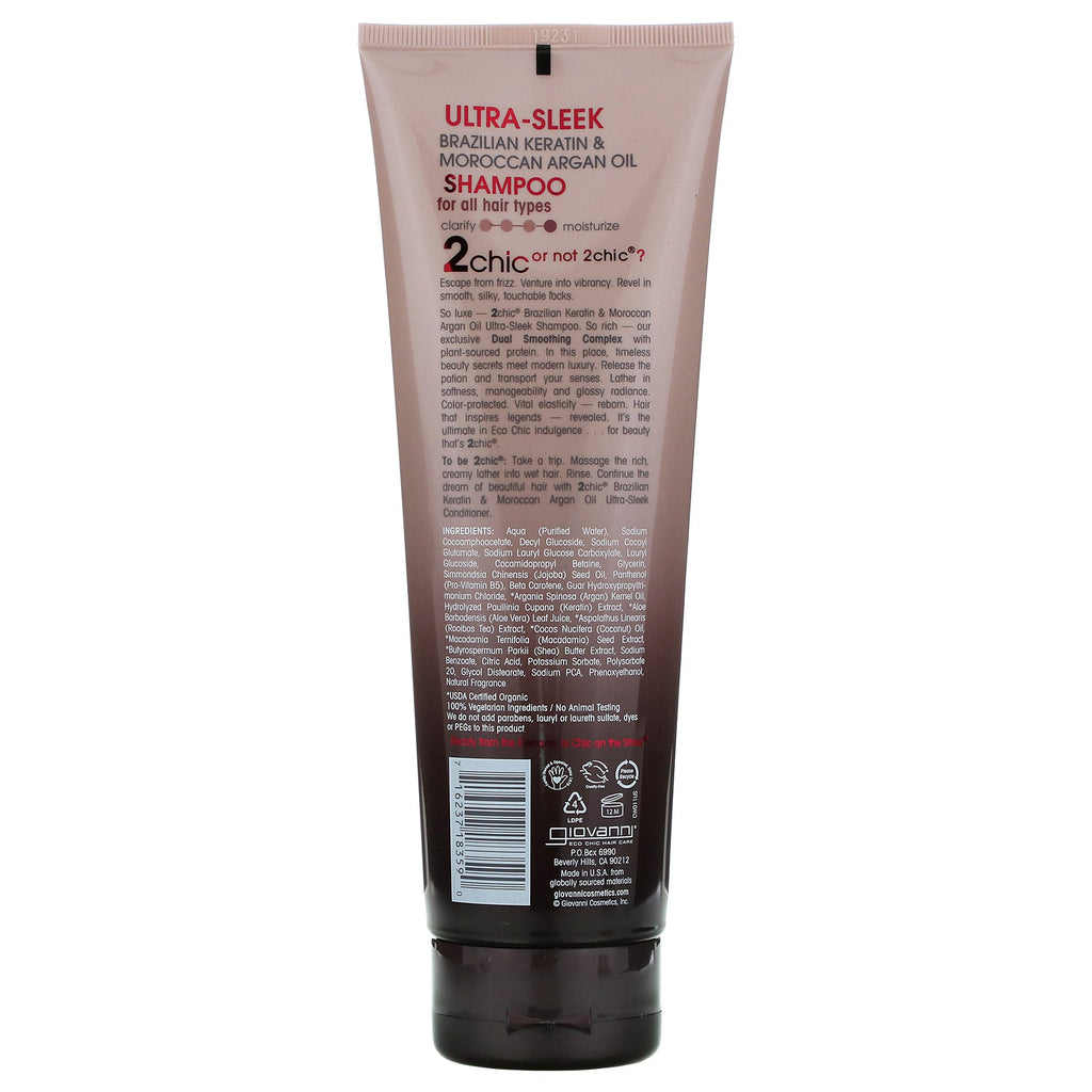 Giovanni, 2chic, ultra-slank shampoo, brasiliansk keratin og arganolie, 8,5 fl oz (250 ml)