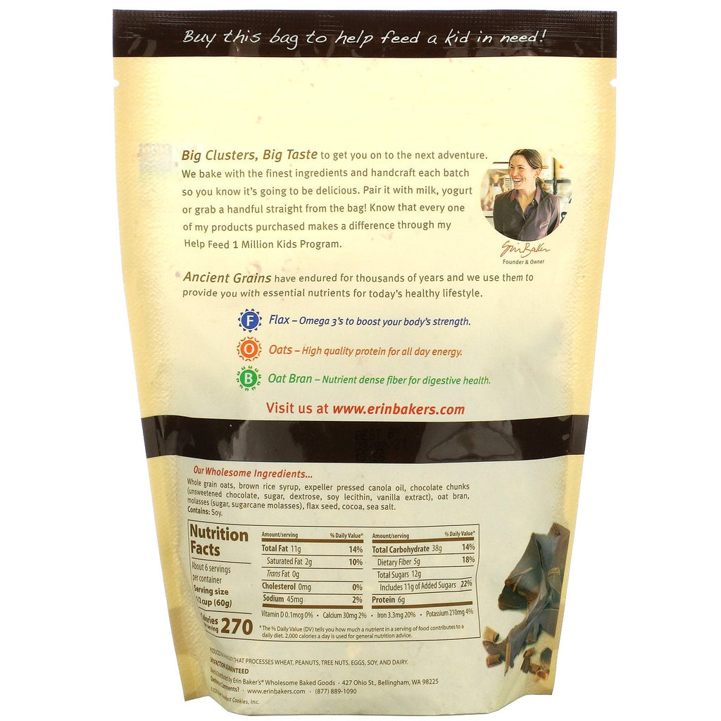 Erin Baker's, Granola casera con granos antiguos, trozos de chocolate doble, 340 g (12 oz)