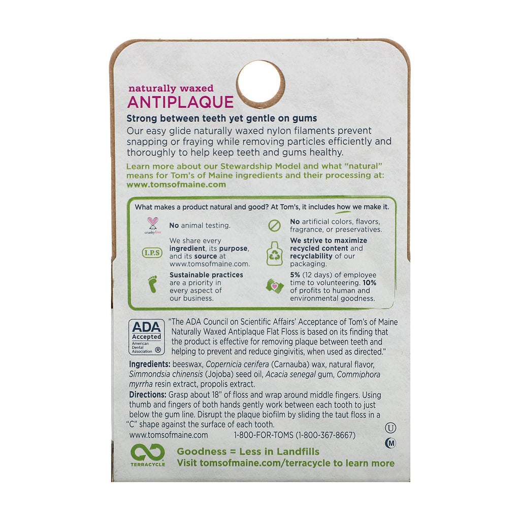 Tom's of Maine, Naturally Waxed Antiplaque Flat Floss, Spearmint, 29.2 m (32 yd)
