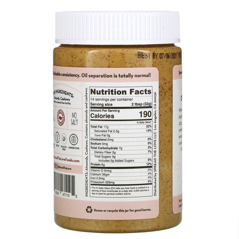 Spread The Love, mantequilla energética, anacardos y almendras, 16 oz (454 g)