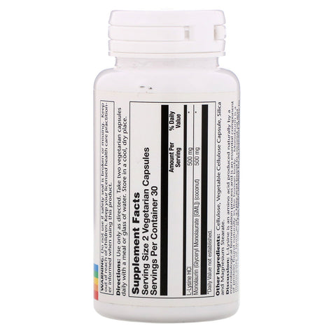 Solaray, L-Lysine Monolaurin 1:1 Ratio, 60 Vegetarian Capsules