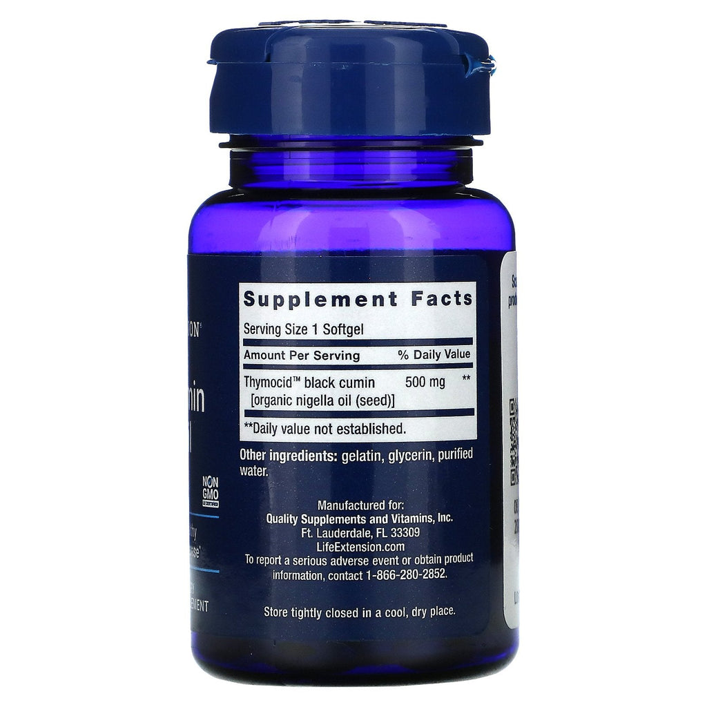 Life Extension, sort spidskommen frøolie, 60 softgels