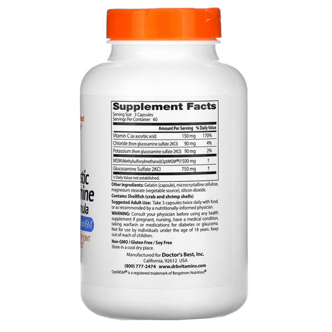 Doctor's Best, Synergistic Glucosamine MSM Formula with OptiMSM,  , 180 Capsules