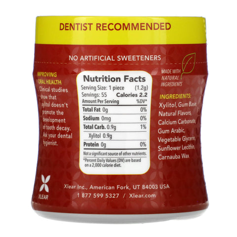 Xlear, Spry, Stronger Longer Dental Defense Gum, Natural Cinnamon, Sukkerfri, 55 Count