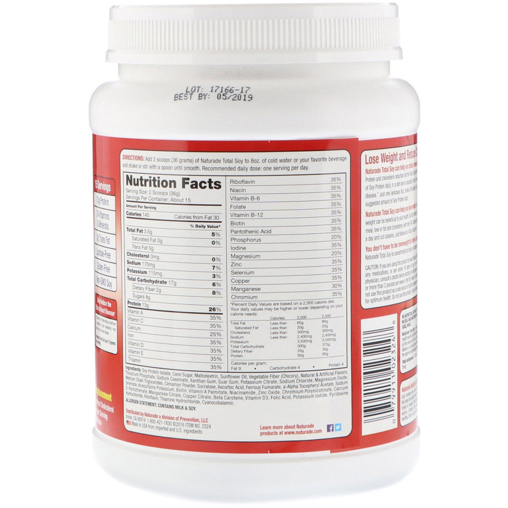 Naturade, Total Soja, Vægttab Shake, Horchata, 1,2 lbs (540 g)
