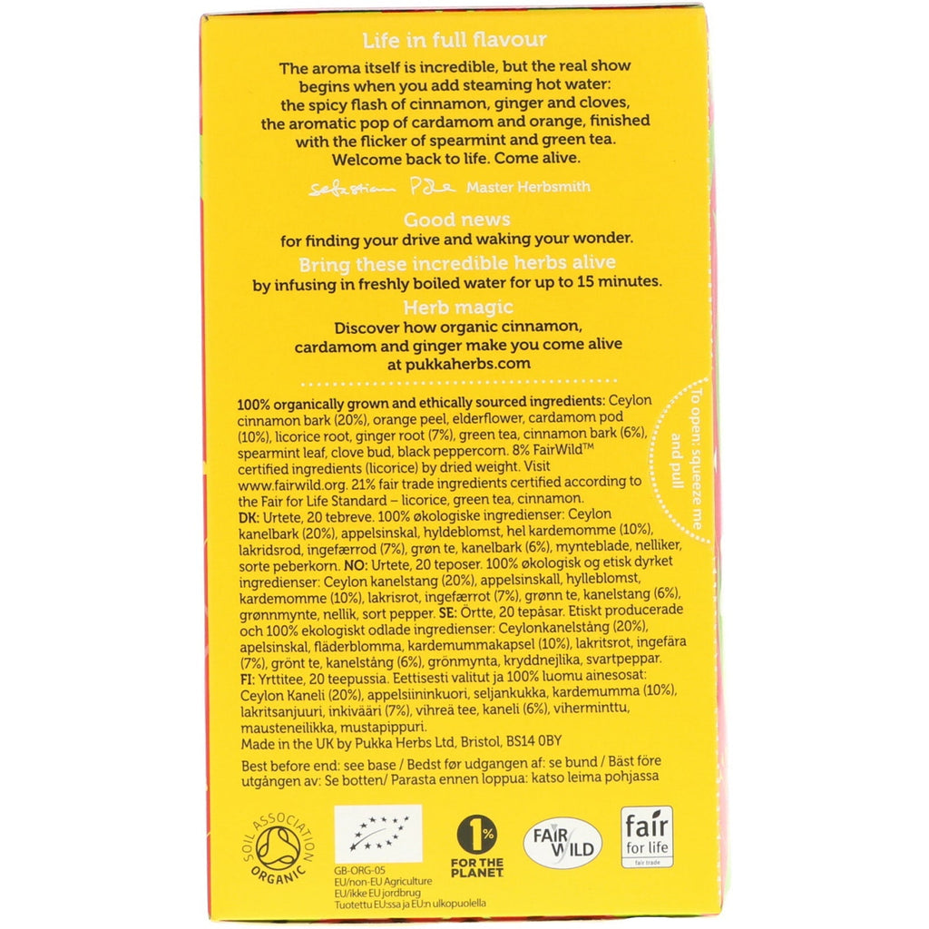 Pukka-urter, revitaliser, kanel, kardemomme og ingefærte, 20 teposer, 40 g (1,41 oz)