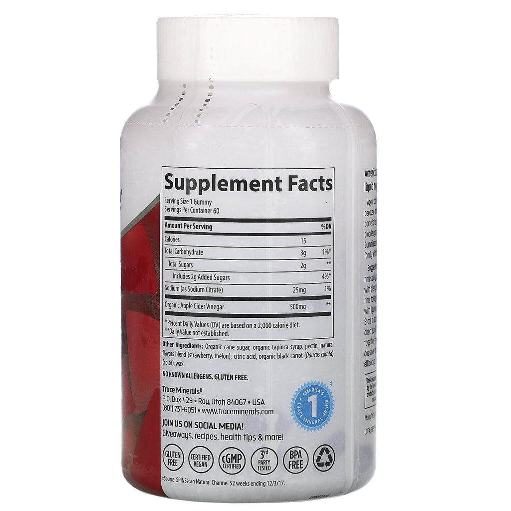 Spormineralforskning, æblecidereddikegummier, jordbærmelonsmag, 500 mg, 60 gummier