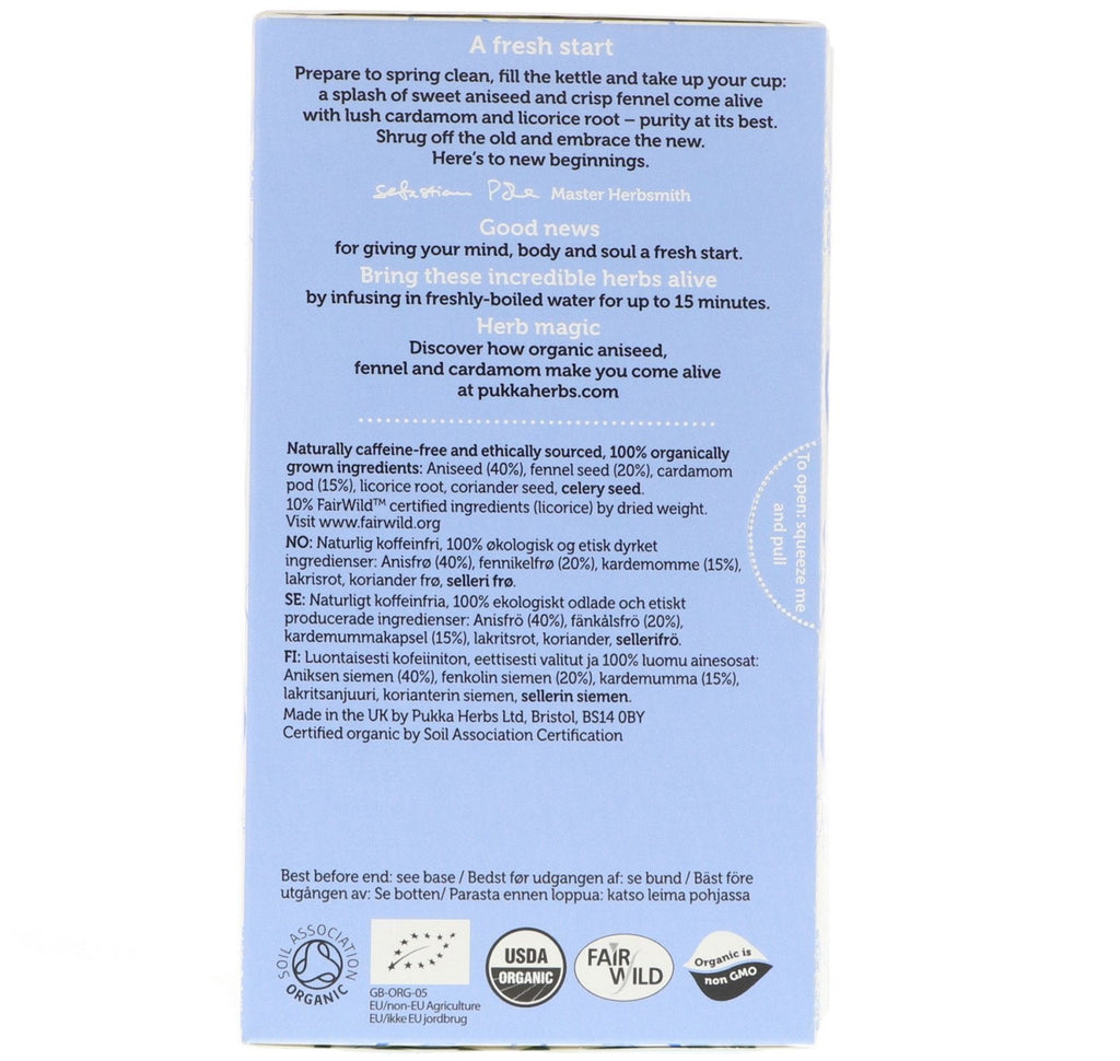Pukka-urter, detox-, anis-, fennikel- og kardemommete, koffeinfri, 20 urteteposer, 1,41 oz (40 g)