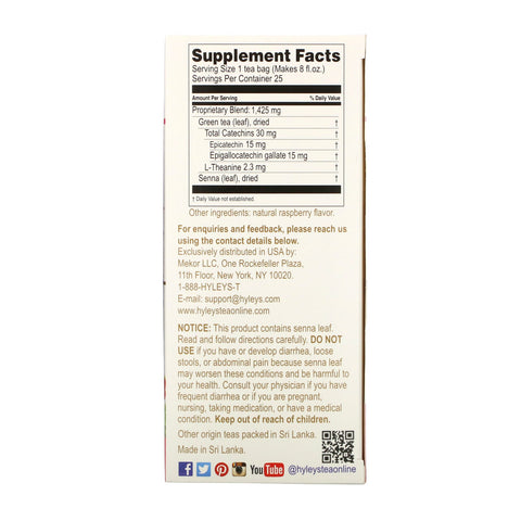 Hyleys te, slim te, hindbærsmag, 25 foliekuvert teposer, 1,32 oz (37,5 g)