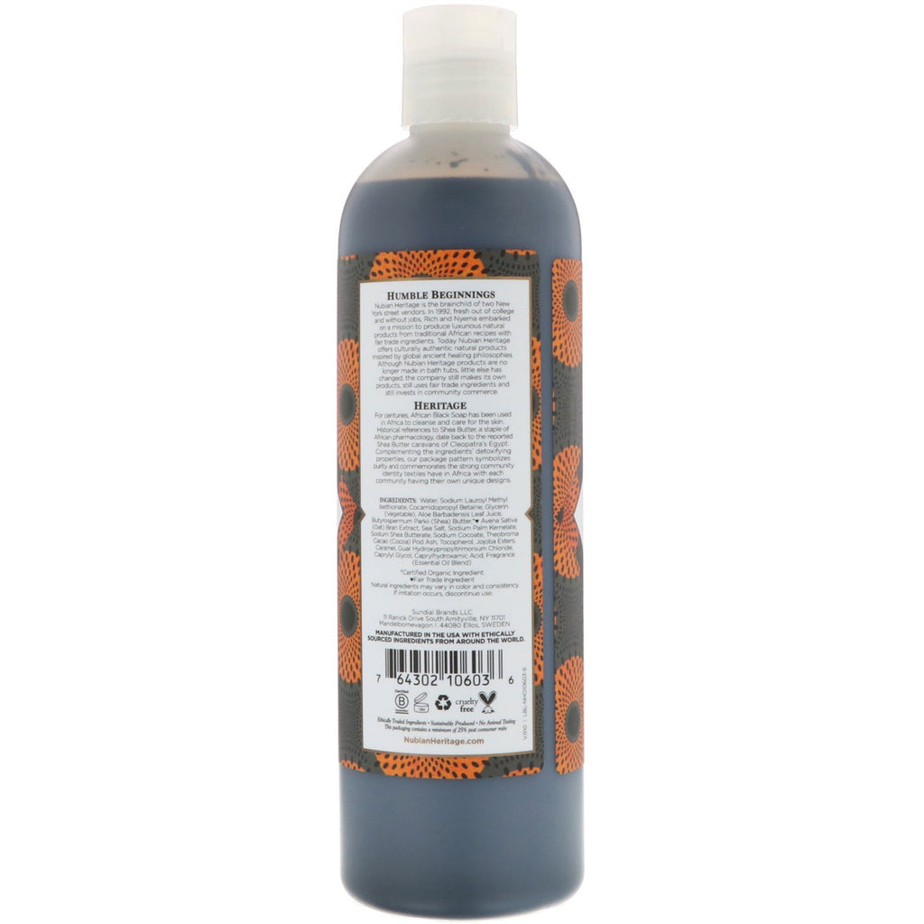 Nubian Heritage, Gel de baño, Jabón negro africano, 13 fl oz (384 ml)