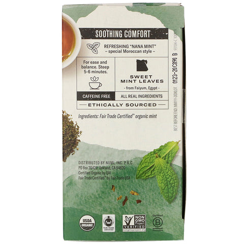 Numi Tea, Teasan de hierbas, menta marroquí, sin cafeína, 18 bolsitas de té, 39,6 g (1,40 oz)