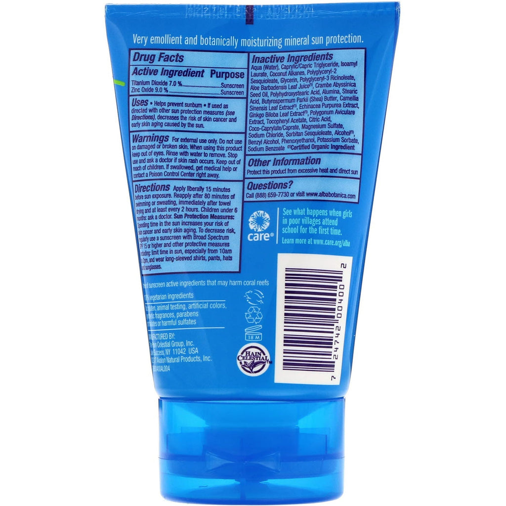 Alba Botanica, Sport Mineral Sunscreen, SPF 45, 4 oz (113 g)