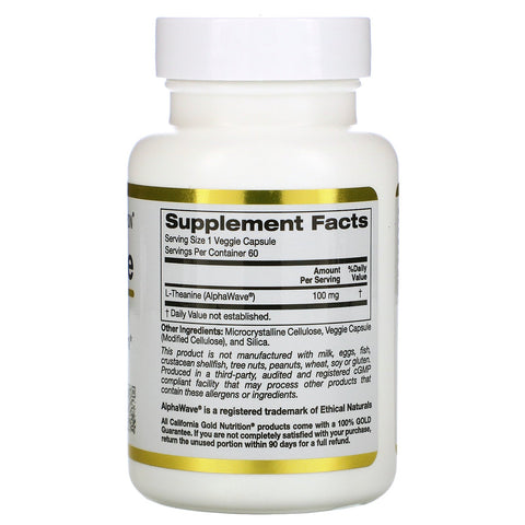 California Gold Nutrition, L-Theanine, AlphaWave, Supports Relaxation, Calm Focus, 100 mg, 60 Veggie Capsules