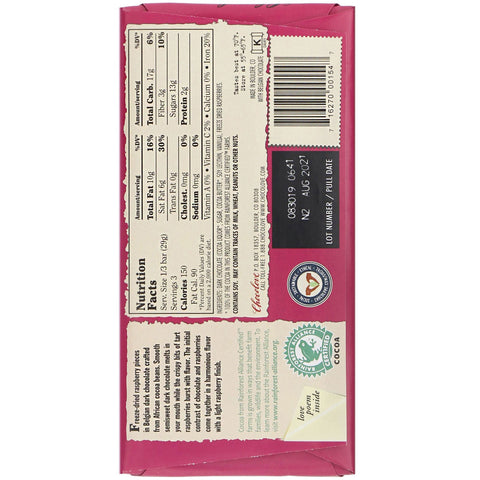 Chocolove, hindbær i mørk chokolade, 55% kakao, 3,1 oz (88 g)