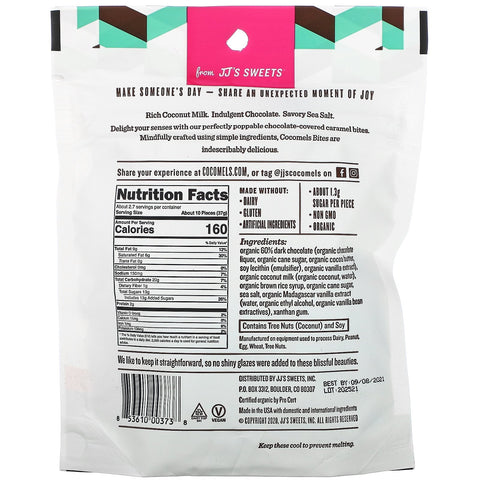 Cocomels, kokosmælkskarameller, bid, havsalt, 3,5 oz (100 g)