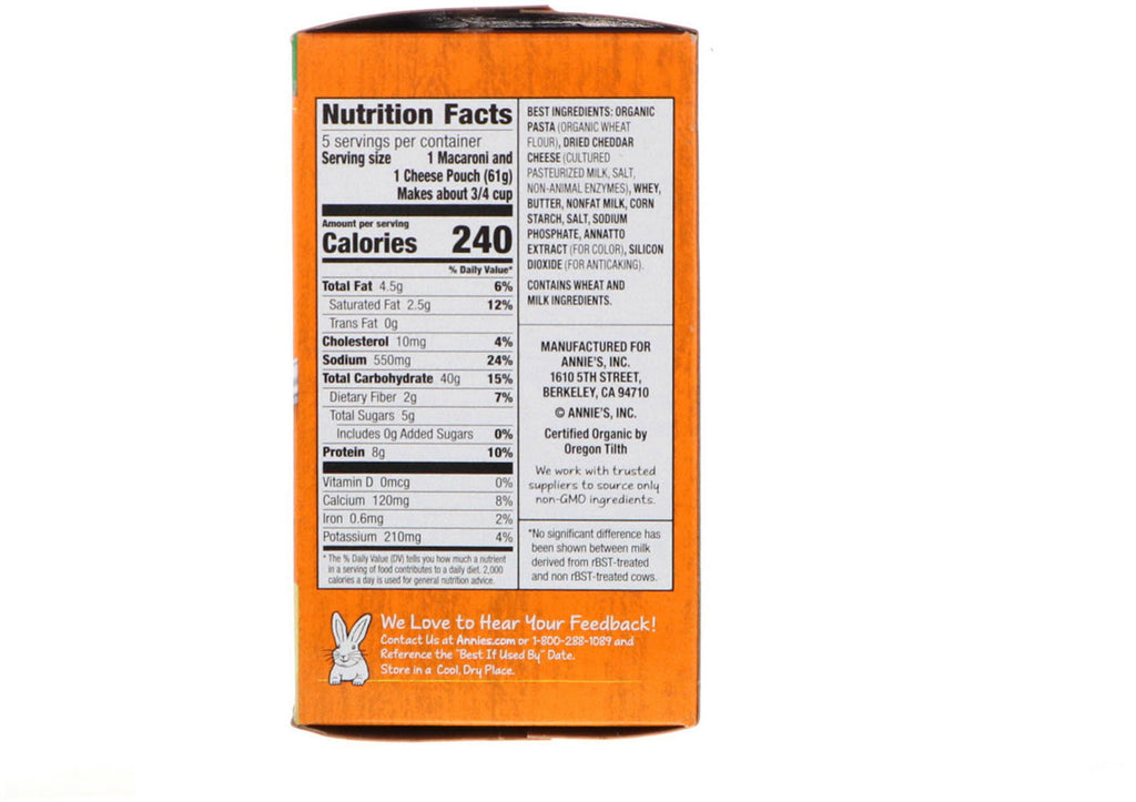Annie's Homegrown, Macarrones con queso para microondas, queso cheddar añejo real, 5 paquetes, 2,15 oz (61 g) cada uno