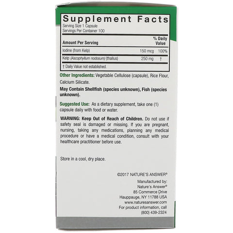 Nature's Answer, Kelp Thallus, 100 Veggie Capsules