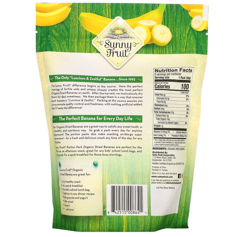 Sunny Fruit, bananer, 5 portionspakker, 1,06 oz (30 g) hver