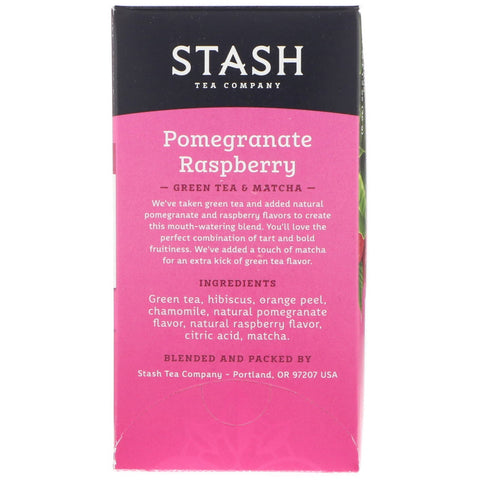 Stash te, grøn te og matcha, granatæble hindbær, 18 teposer, 1,2 oz (36 g)
