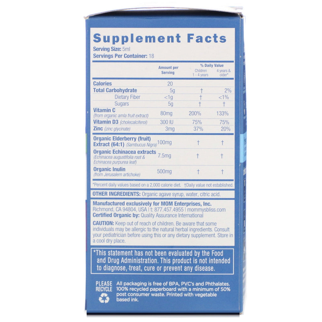 Mommy's Bliss, Hyldebærsirup + Immunitetsboost, 3 fl oz (90 ml)