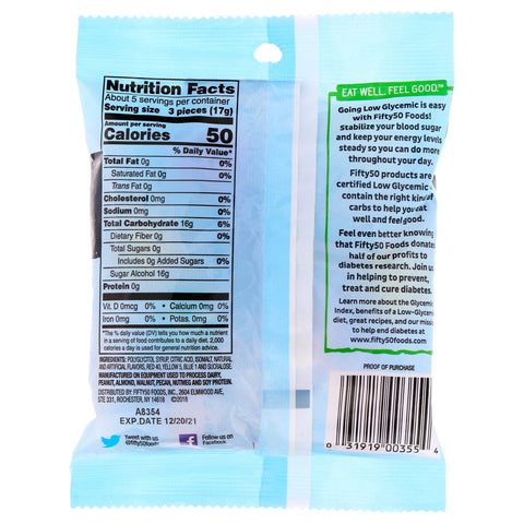 Fifty 50, lavglykæmisk hårdt slik, forskellige smagsvarianter, 2,75 oz (78 g)