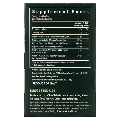 Gaia Urter, Urtete, Søvn og Slap af, Koffeinfri, 16 teposer, 0,96 oz (27,2 g)