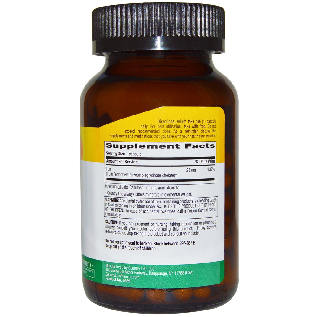 Country Life, Easy Iron, 25 mg, 90 vegetariske kapsler