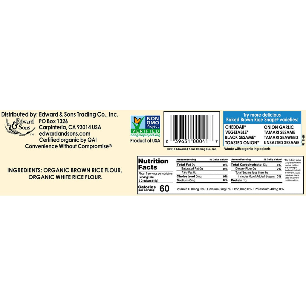 Edward &amp; Sons, , Bagte fuldkorns brune rissnaps, usaltet almindelig, 3,5 oz (100 g)