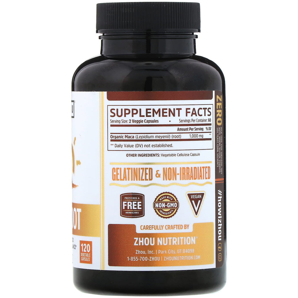 Zhou Nutrition, Raíz de maca, 120 cápsulas vegetales