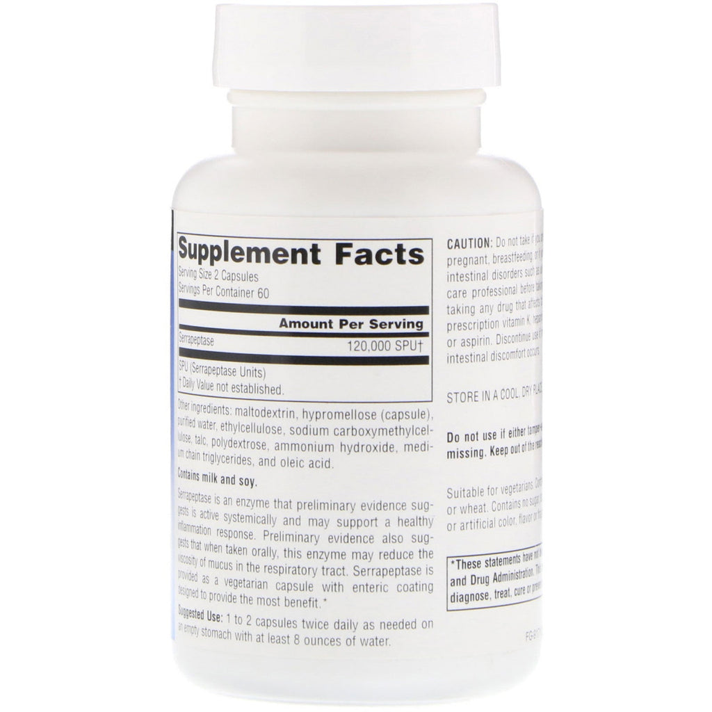 Source Naturals, Serrapeptase, 120 kapsler