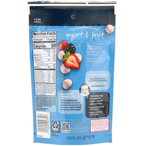Gerber, Graduates, yogur derretido, 8+ meses, frutos rojos variados, 28 g (1,0 oz)