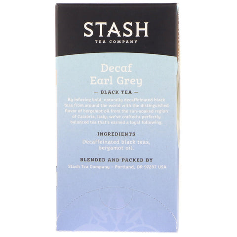 Stash Tea, té negro, Earl Grey descafeinado, 18 bolsitas de té, 33 g (1,1 oz)