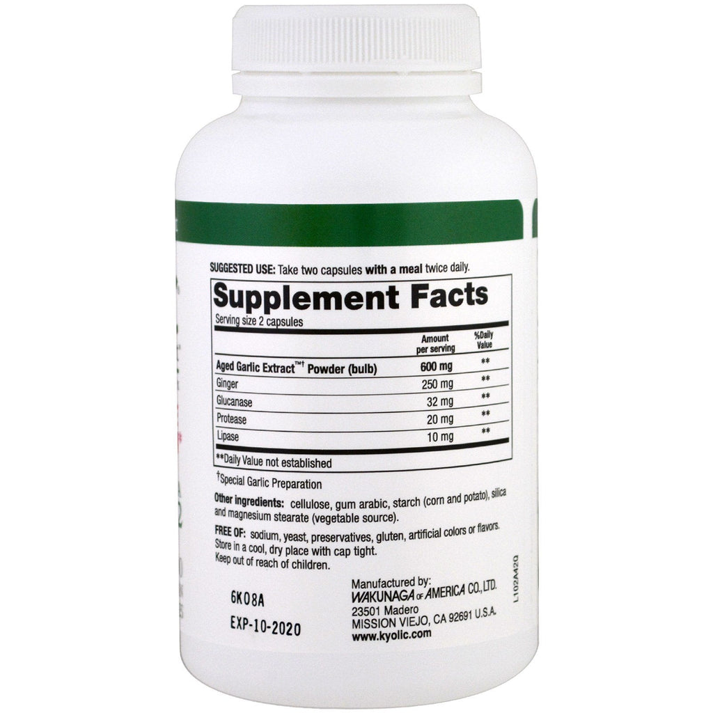 Kyolic, Aged Garlic Extract, Candida Cleanse & Digestion Formula 102, 200 Vegetarian Capsules